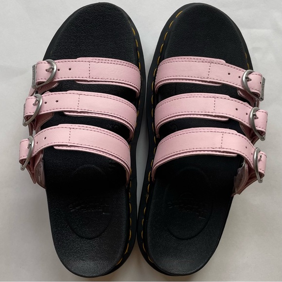 Dr. Martens Shoes - NWOT Dr. Martens Blaire Leather Slide Sandals Sz 8 Pink Black Silver Adj Buckles